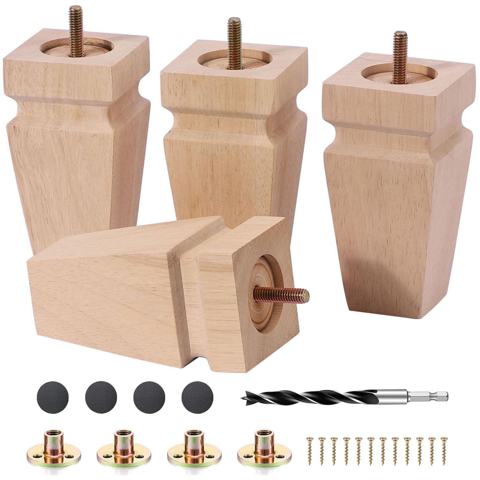 Photo 1 of 5 Inch Unfinished Oak Sofa Legs - Heavy Duty Mid Century Solid Wood Replacement Furniture Legs Set of 4 for Couch, Table, Bench, Bed, Dresser, Chair - with Installation Hardware (Natural)