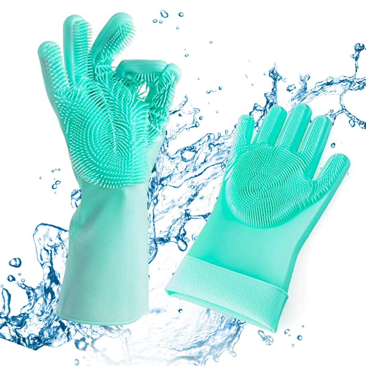 Silicone Diswashing Gloves,Reusable Silicone Brush Gloves Heat Resistant,Silicone Diswashing Gloves with Magic Wash Scrubber for Kitchen, Bathroom,Pet Hair Care (Green