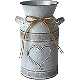 Fauevav Galvanized Milk Can Antique Retro Vase Metal Planter Rustic Vintage Primitive Flower Holder Farmhouse Country Plant for Home Office Decor, 7.6”