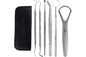 PLEASANT MEDICAL INSTRUMENT Dental Tools Kit for Teeth Cleaning, Plaque Remover, Metal Stainless Steel Professional Dental Pick, Oral Care Dental Hygiene, Tooth Scraper with Case 6 PCS