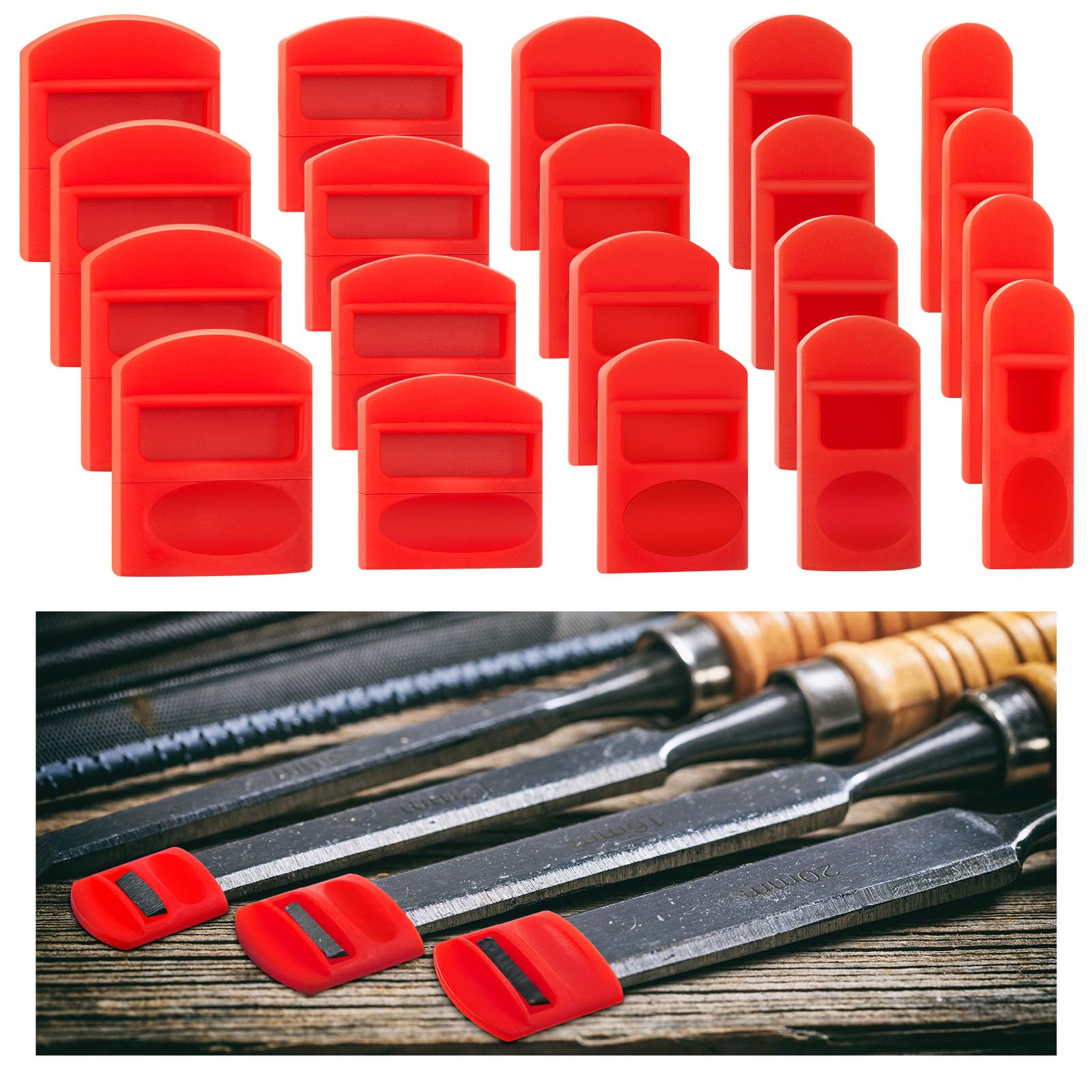 Photo 1 of Marsui 20 Pcs Soft Silicone Chisel Edge Guard Set, Silicone Chisel Tip Tool Protectors Caps, 1/8"-1/4”, 3/8"-1/2”, 5/8"-3/4'', 7/8-1”, 1-1/8"-1-1/4''