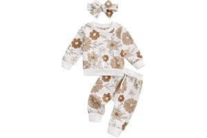 CIYCUIT 3Pcs Baby Girl Outfits Daisy Sweatshirt + Pants + Headband Infant Fall Winter Clothes