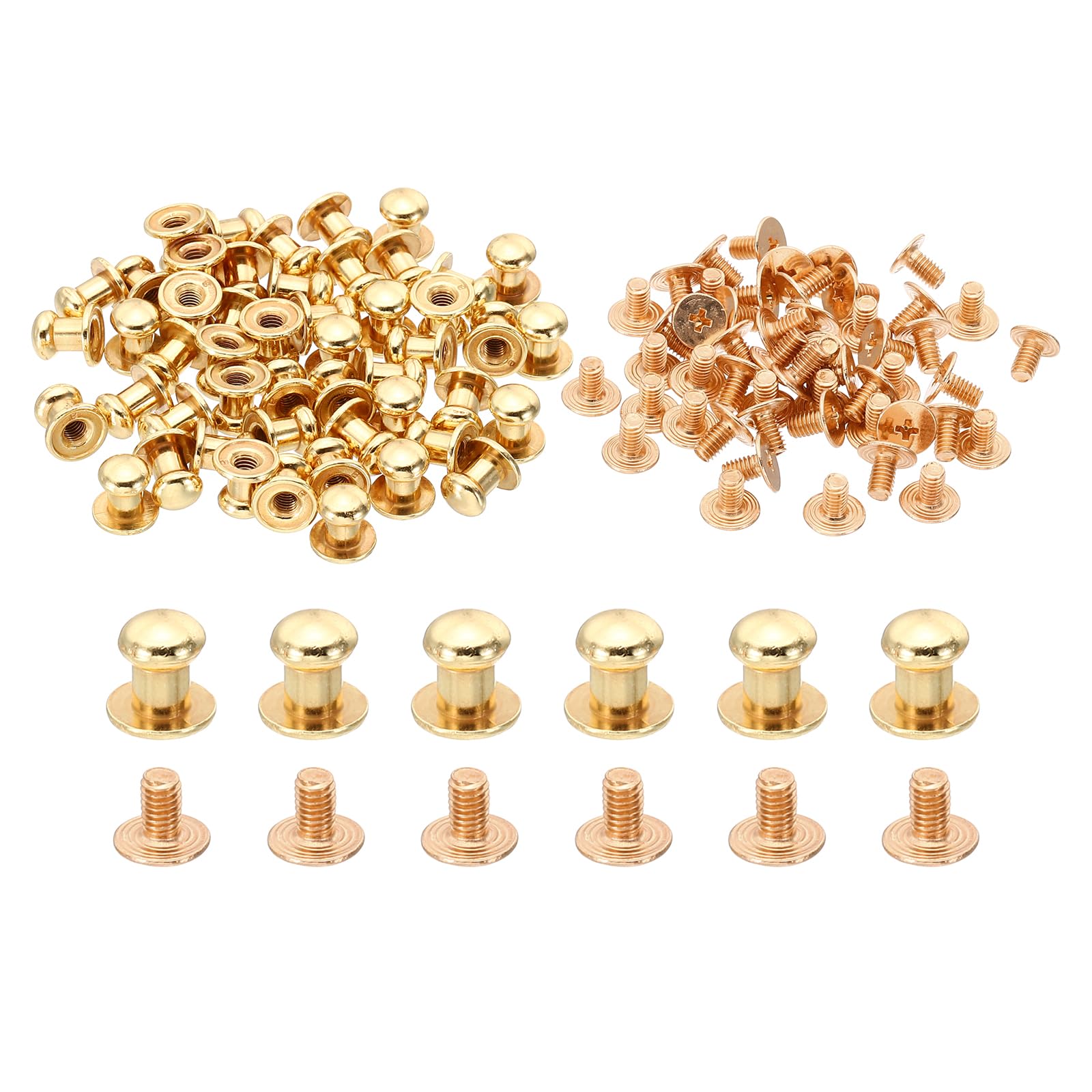 PATIKIL 6 mm Leather Rivets, 50 Sets Round Button Head Studs Metal Screw Studs Posts Chicago Screws Rivet for Clothing Leather Crafts, Gold Tone