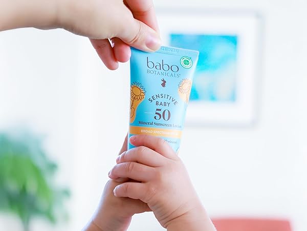 BABO BOTANICALS SENSITIVE BABY MINERAL SUNSCREEN LOTION SPF50 – NATURAL ZINC OXIDE – FACE & BODY – FRAGRANCE-FREE – WATER-RESISTANT – EWG VERIFIED – VEGAN – EXTRA SENSITIVE SKIN – FOR BABIES & KIDS