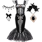 bibeikele Halloween Girl's Mermaid Skeleton Costume Gothic Darkness Fancy Dress Outfit 2-10 Years