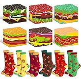 Chicingyou 6 Pairs Food Socks for Men Hamburger Socks in a Burger Box for Novelty Christmas Stocking Stuffers Holiday Gifts