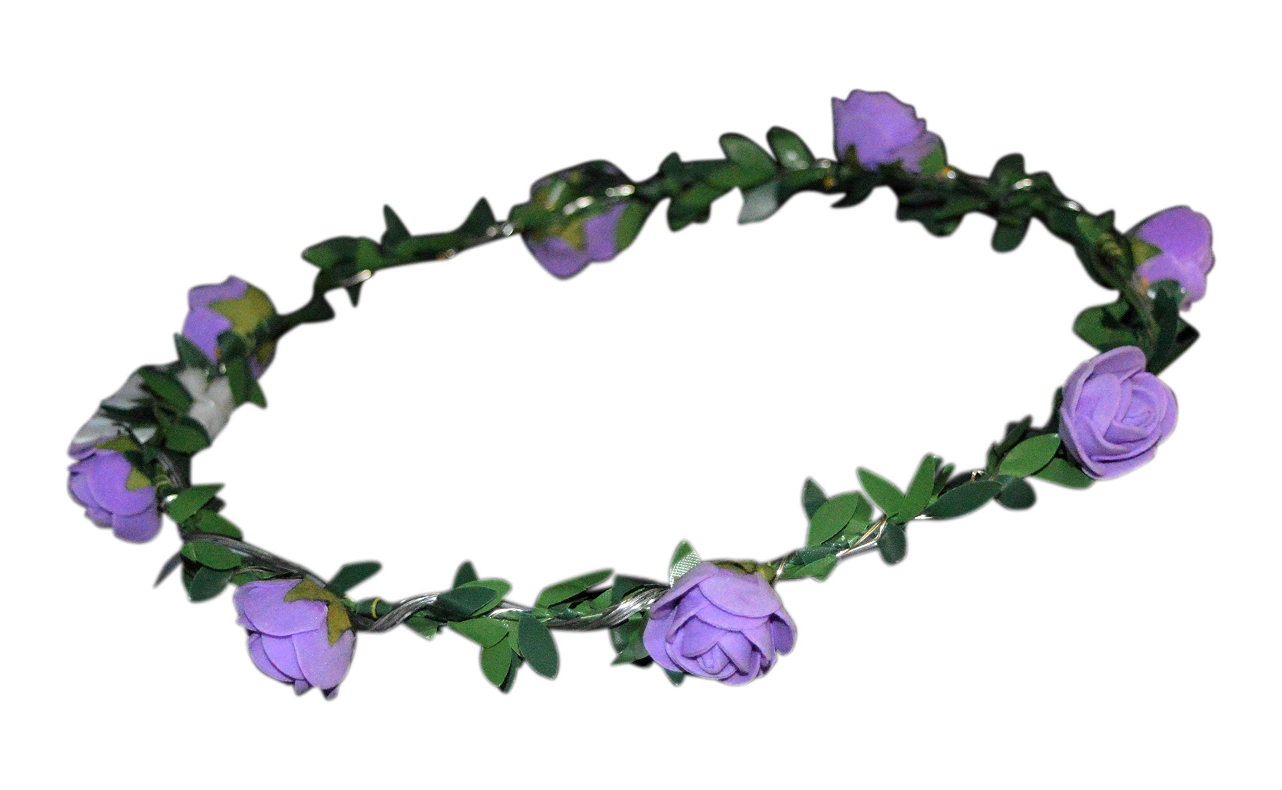 Glowtopia Light Up Floral Wreath Crown Garland with Warm White LEDs Flower Headband Wedding Decoration Festivals (Rosebud - Purple)