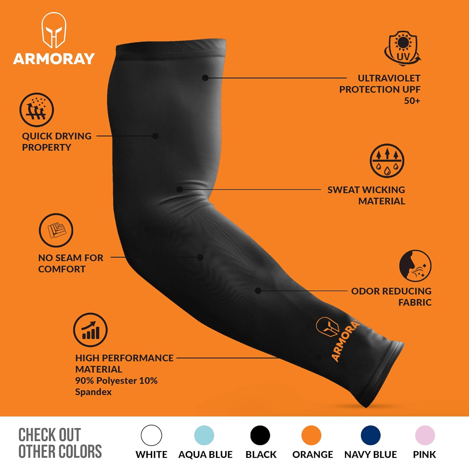 ARMORAY Arm Sleeves for Men or Women Basketball Golf Running Football Cycling (Black 4 Pair) : Clothing