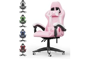 Bigzzia Gaming Chair Office Chair Reclining High Back Leather Adjustable Swivel Rolling Ergonomic Video Game Chairs Racing Chair Computer Desk Chair with Headrest and Lumbar Support (Pink)