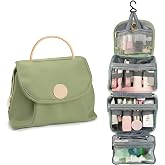 Hanging Travel Toiletry Bag for Women Faux‑Leather Cosmetic Organizer(green | Water‑resistant faux‑leather, sturdy hanging hook,multi‑compartments. Ideal for travel, gym shower and gift for women.