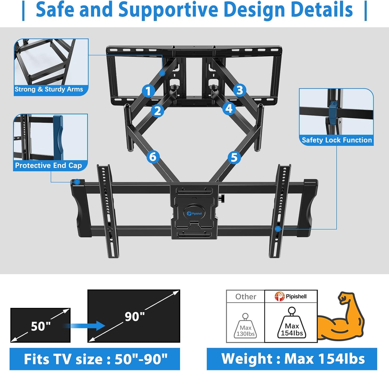 TV Wall Mount Bracket Full Motion Swivel Articulating for Most 50-90 inch LCD, OLED 4K Flat Curved TV with 29 Inch Long Extension Arm, Fits 24 Inch Studs Max VESA 800x400mm up to 154 lbs by Pipishell: Electronics