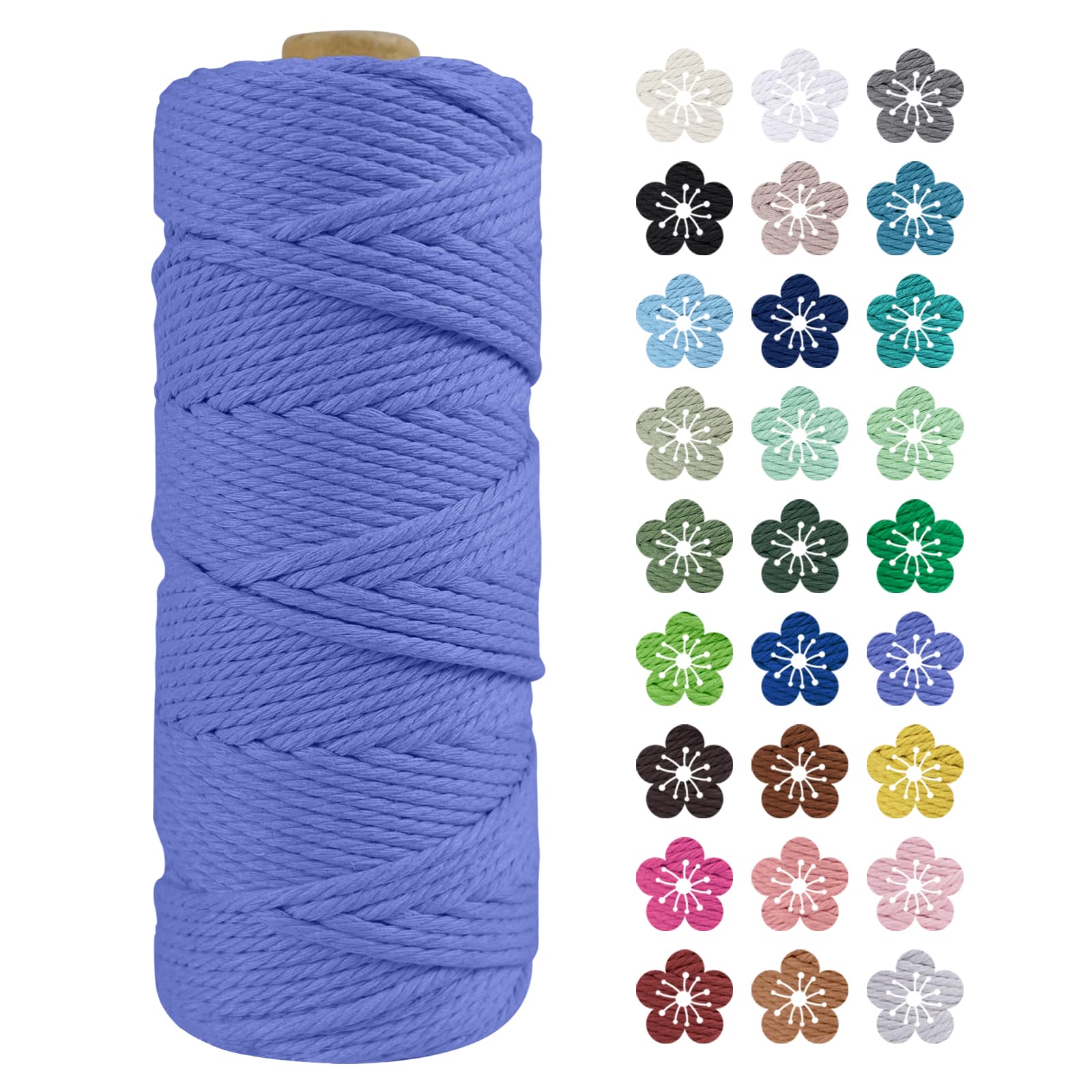 LEREATI Macrame Cord 2mm x 100m, Thick Macrame Rope Natural Cotton Rope Craft String, 3 Strand Twisted Cotton Cord Yarn for DIY Plant Hanger, Wall Hanging, Christmas Decoration (Haze Blue)