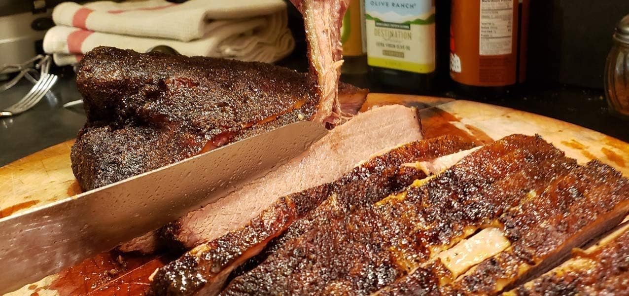 SpitJack BBQ Smoked Brisket Knife for Meat Carving and Slicing - Stainless Steel, Granton Edge, 11 Inch Blade: Kitchen & Dining