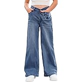 rrhss Girls Flare Jeans Crossover Waisted Wide Leg Jeans Denim Pants for Kids