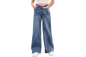 rrhss Girls Flare Jeans Crossover Waisted Wide Leg Jeans Denim Pants for Kids