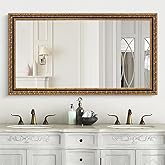 Chende Vintage Wall Mirrors for Decor, 47''x24'' Black and Gold Narrow Mirror for Bathroom with Antique Pattern Carving Wooden Frame, Rectangle Ornate Decor for Living Room, Entryway, Dining Room