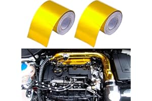 Sporacingrts 2" x16.4'（5M） Gold Adhesive Backed Heat Barrier Tape,Glassfiber Heat Shield Reflective Tape Wrap Roll,Compatible with Car Intake Pipe,Engine Bay etc.