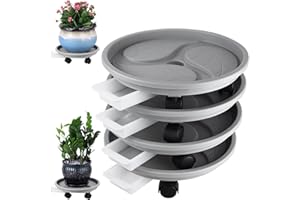 PLANTERHOMA 4-pack 13" Plant Caddy with Wheels and Drainage Tray Large Rolling Plant Stand with Casters Plant Dolly Heavy-duty for Moving Large Heavy Plant Pots Indoor and Outdoor Plant Saucer Rollers, Grey