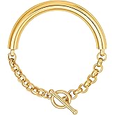 SOFYBJA 18k Gold Plated Personalized Chunky Cuban Oval Link Chain Bracelets for Men Toggle Rope Bracelet Jewelry for Women