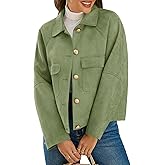Cicy Bell Womens Faux Suede Leather Jackets Oversized Cropped Casual Lapel Collar Button Down Spring Vintage Shackets