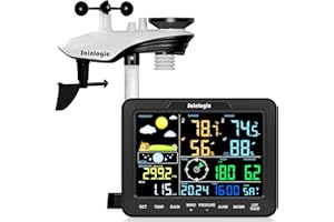 Sainlogic SA68 Home Weather Station with Weather Stations Wireless Indoor Outdoor and Rain Gauge Outdoor for Temperture,Humidity,Forecast,Pressure,Moon Phase,Alarm Clock for Bedroom,Black(No WiFi)