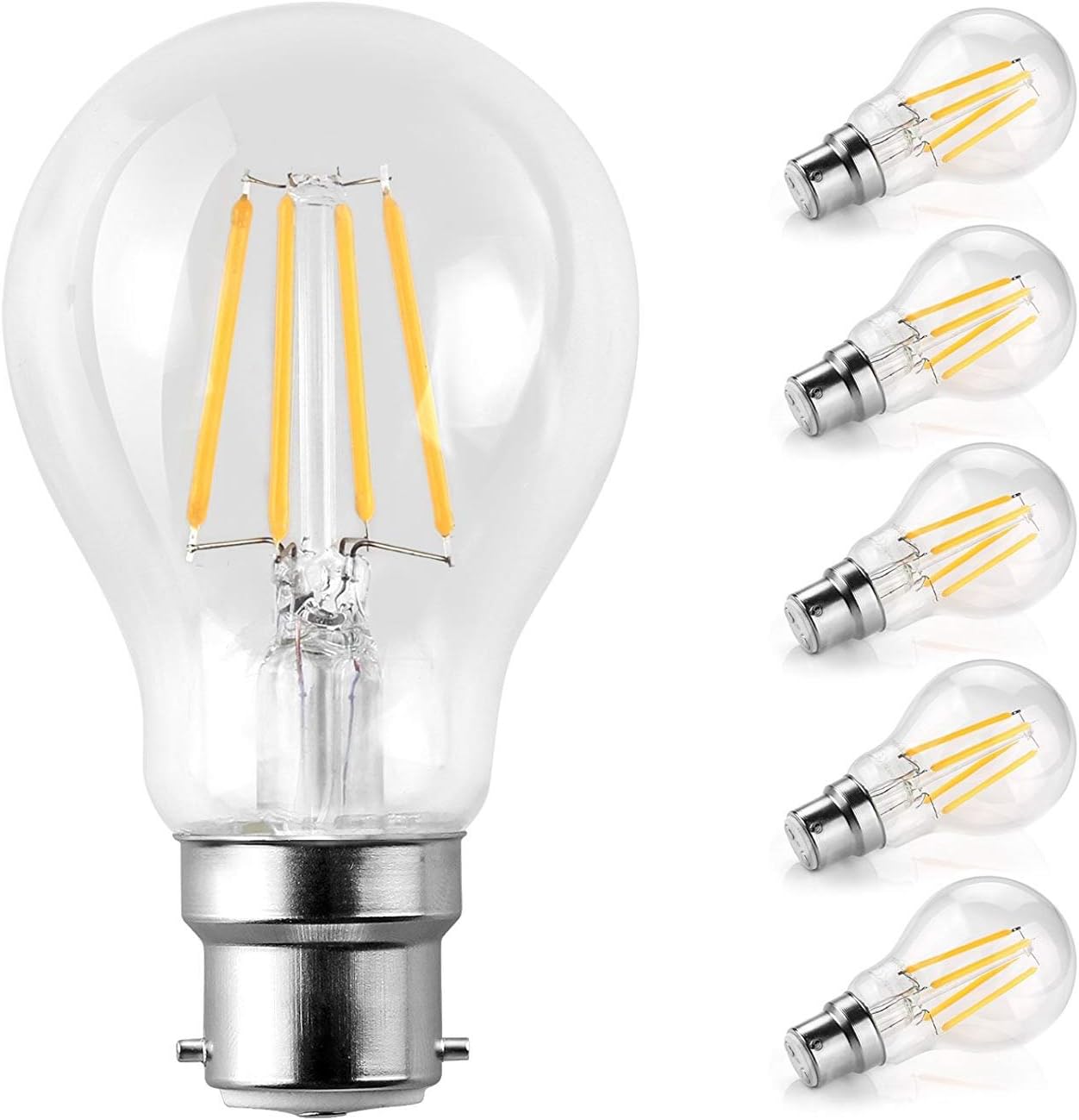 Ascher LED Classic B22 Cap Light Bulbs / 6W, Equivalent 60W