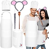 6 Pcs Halloween Mouse Chef Costume Accessories Include Adult Mouse Ears Headband Tail Chef Hat Adjustable Apron and Wood Spoon for Couple Halloween Cosplay Costume Party