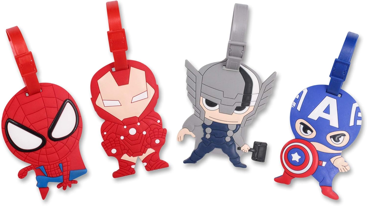 Finex 4 Pcs Set Avengers Captain America Iron Man Spiderman Silicone Travel Luggage Baggage Identification Labels ID Tag for Bag Suitcase Plane Cruise Ships with Belt Strap: Clothing