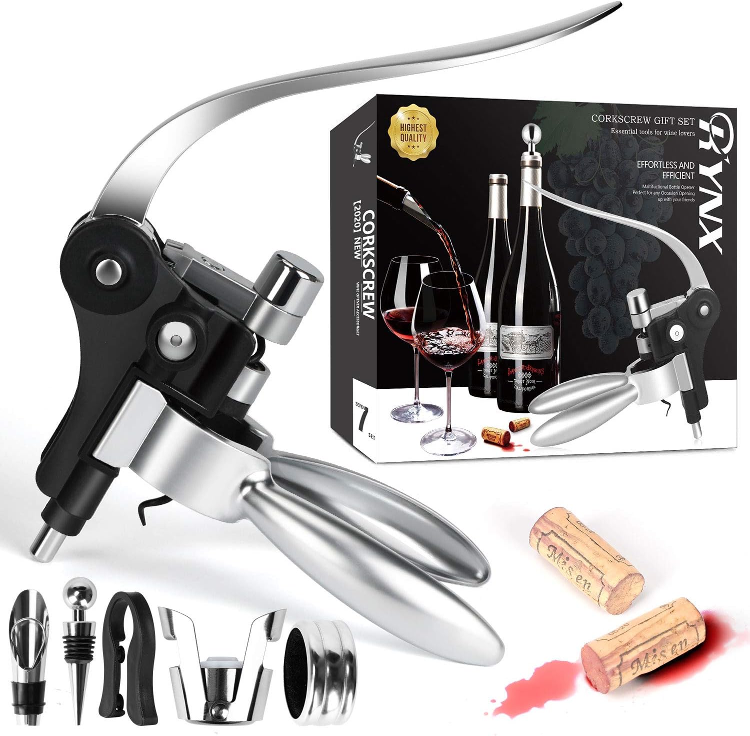 RYNX Wine Opener Rabbit Corkscrew Set, 2020 New AllInOne Lever Wine
