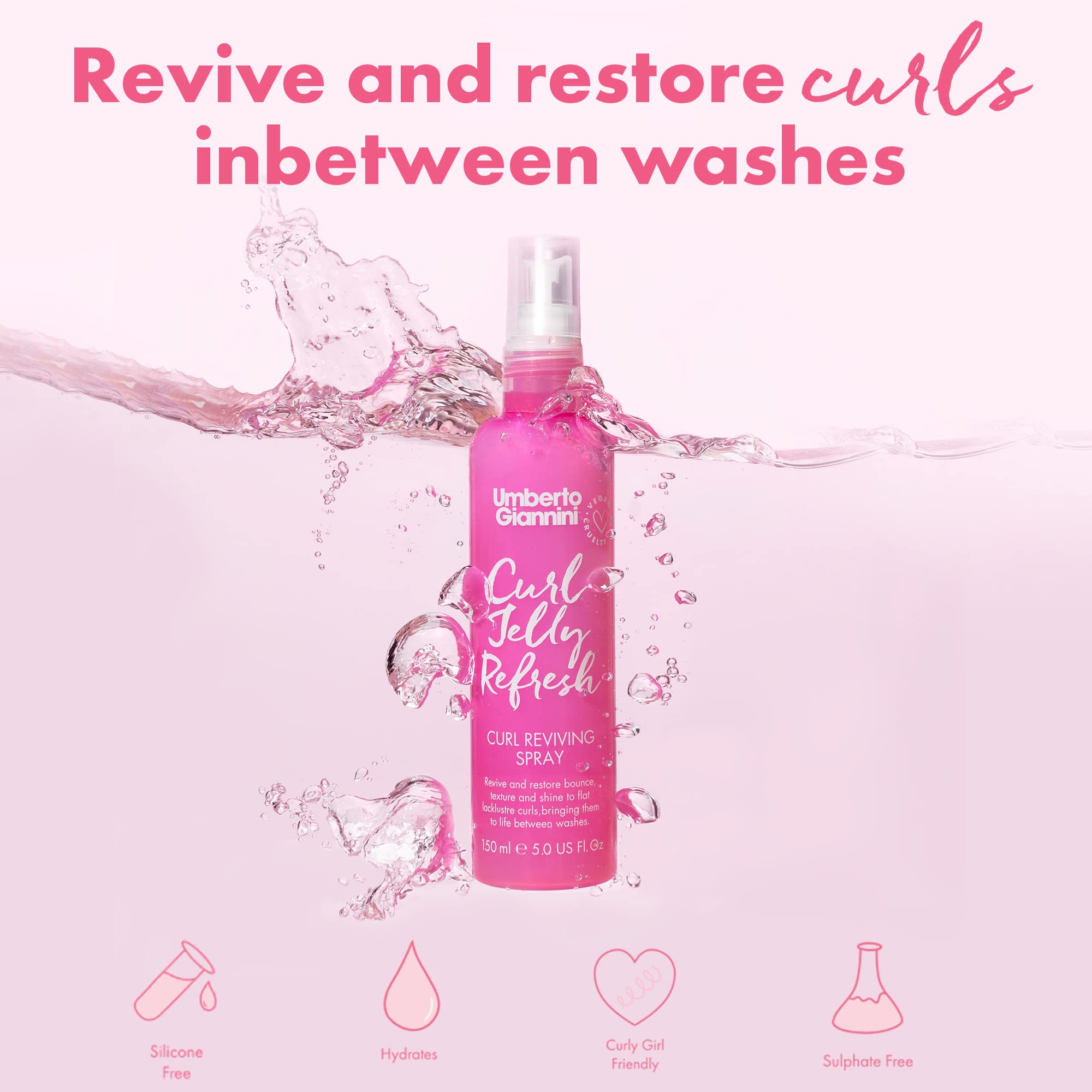 Umberto Giannini Curl Jelly Refresh - Curl Refreshing Styling Spray for Zero Frizz, Defined Curls - Moisturising Spray & Scrunch Curl and Wavy Hair Styling