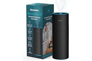 Homedics Portable Humidifier - Small Air Humidifiers for Bedroom, Plants, Office, Travel - Cool Mist Humidifiers, Color-Changing Accent Light, 2 Mist Settings, Black