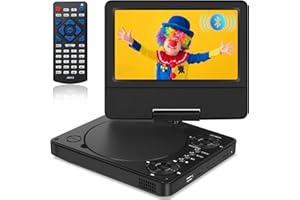 HOPYOP 9.5" Portable DVD Player with Bluetooth, Support 1080P Video, MP4 Formats, 7.5" Swivel HD Screen, 5 Hours Work Time, Car DVD Player for Kids and Car, Sync TV, Support TF Card/USB 1000G, Regions Free