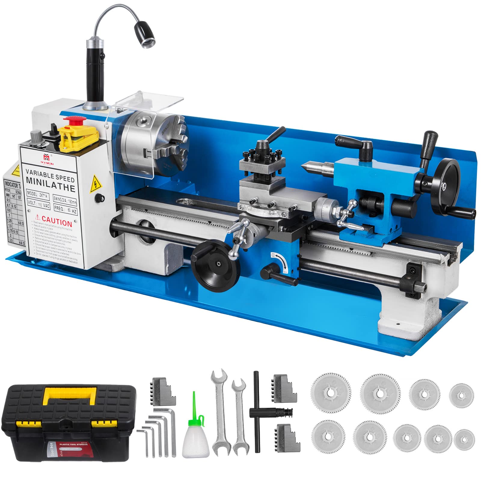 Photo 1 of VEVOR Metal Lathe 7x14inch Precision Bench Top Mini Metal Lathe 550W Precision Metal Lathe Variable Speed 50-2500 RPM Nylon Gear with A Movable Lamp