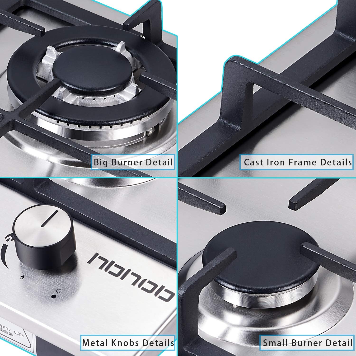 12In Gas Cooktop High Gas Stove Gas Hob Stove Top Rv Stove 2 Burners Gas Range Double Burner Gas Stoves Kitchen High Gas Stove Stainless Steel Built-In Gas HobLPG/NG Dual Fuel Easy to Clean: Kitchen & Dining