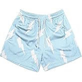 Men's Mesh Basketball Shorts Breathable Athletic Shorts with Pockets Lightning & Star Print Gym Training Outdoor