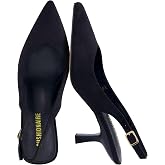 CUSHIONAIRE Saby Slingback Kitten Heels for Women, Pointed Toe Pumps with Adjustable Ankle Strap for Casual Dressy Wear