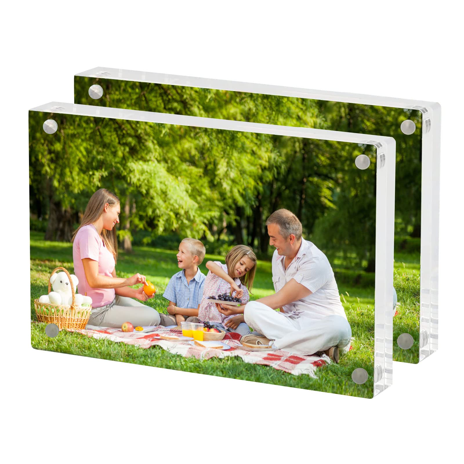 mumisuto 2Pcs Acrylic Photo Frame Picture Frames 6x4 Inch, Frameless Picture Frames Freestanding, Double Sided Magnetic Floating Frame Block for Desktop Display