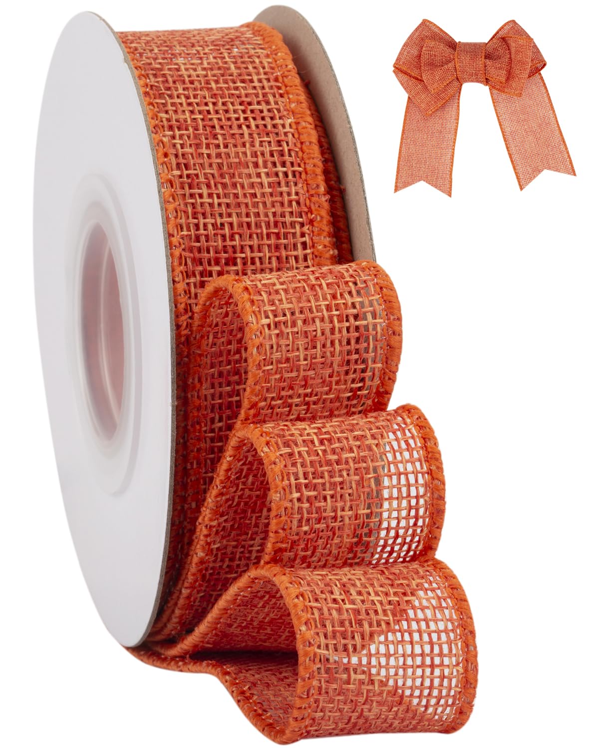 Tekdeere Burlap Ribbon 25mm x 9 Meters, Orange Wired Ribbon for Crafts, Gift Wrapping, Wreaths, Bows, Tree Decoration and Outdoor Decoration
