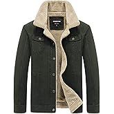 HOW'ON Men's Plus Cotton Warm Fur Collar Casual Button Military Cargo Jacket Outwear Parka Winter Quilted Coat