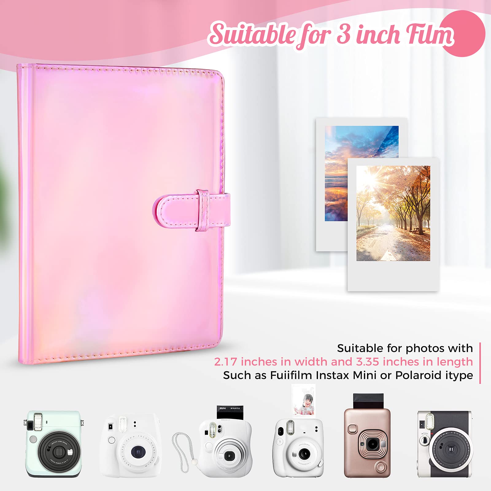 Ablus 256 Pockets Photo Album for Polaroid Snap SnapTouch Zip Mint Cameras Printers, Fujifilm Instax Mini 11 90 9 8+ 8 7S 70 50S 26 25 LiPlay Instant Camera Film, Mini Link SP-1 Printer (Magic pink)