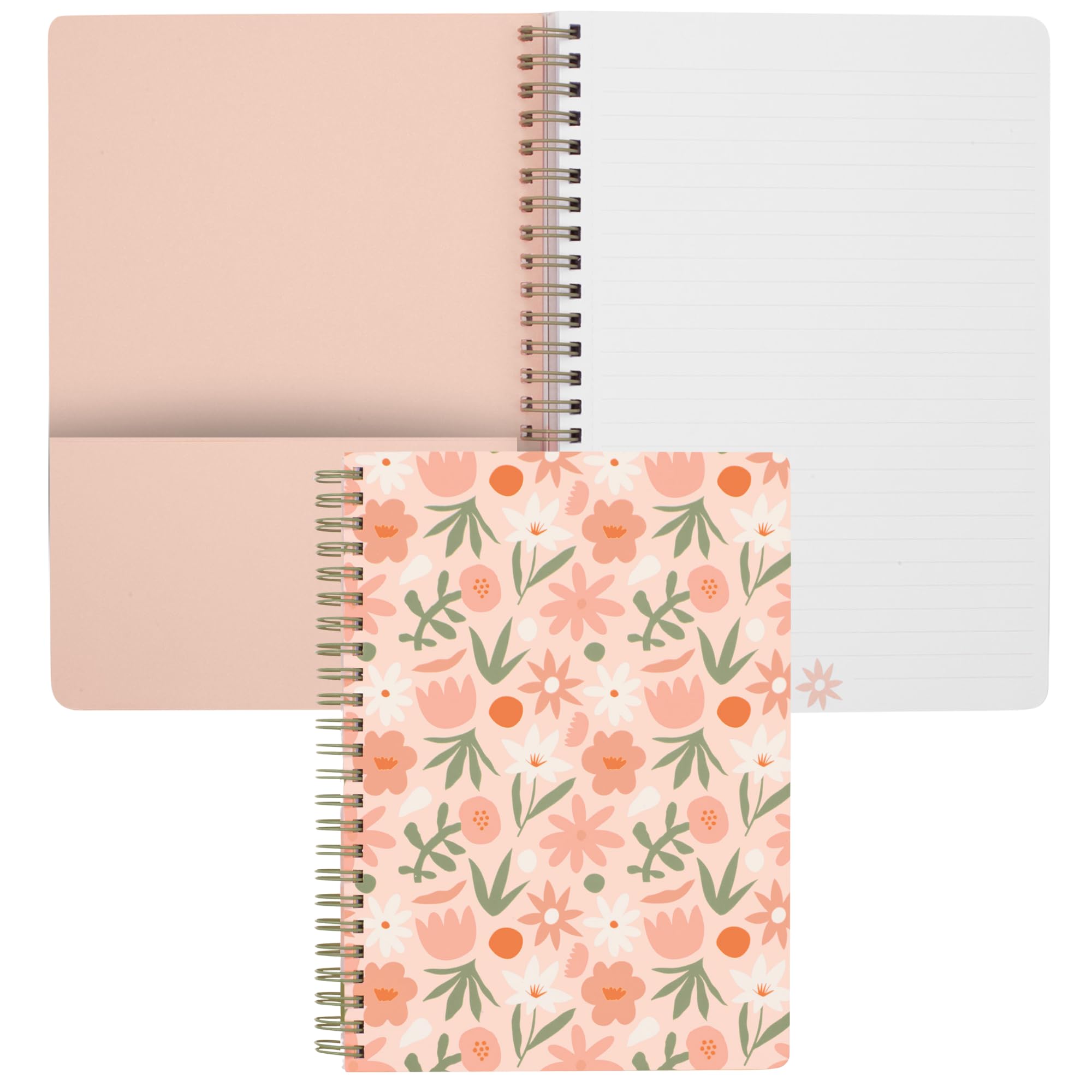 Steel Mill & Co Cute Mini Spiral Notebook, 8.25" x 6.25" Journal with Durable Hardcover and 160 Lined Pages, Star Floral, Blush — image 1