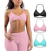 Comper Women's 3 Pack Strappy Bras Halter Bra Seamless Open Back Sports Bras Casual Bralette Crop top with Removable Cups