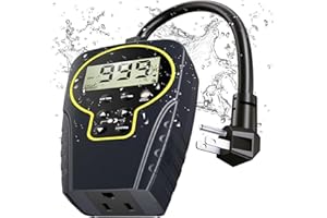 NEARPOW Outdoor Interval Cycle Timer Plug, Waterproof Countdown Timer With Light Sensor, Electrical Digital Outlet, Dawn to Dusk, Day/Night Repeat Cycle 1s to 999h