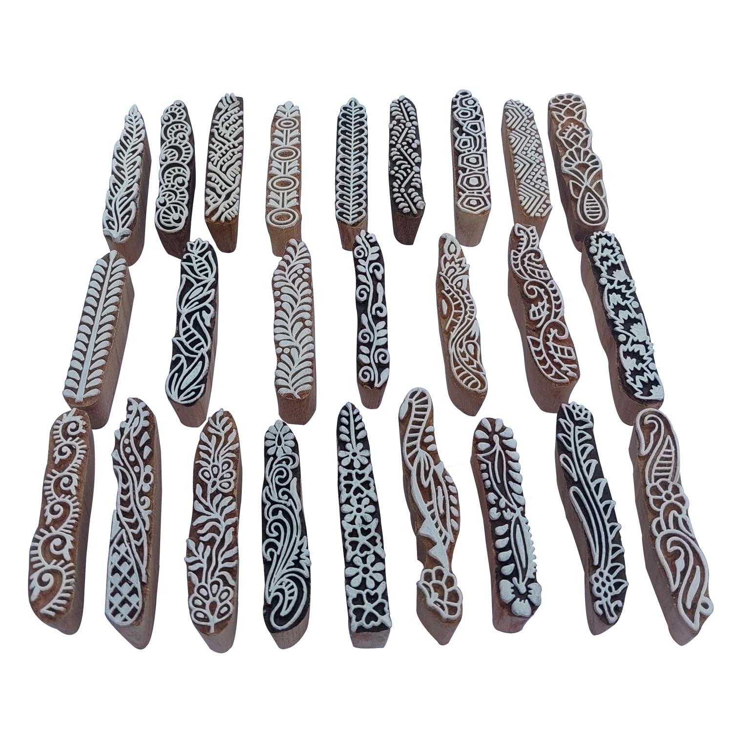 Royal Kraft Border Wooden Block Printing Stamps (Set of 25) - DIY Henna Fabric Textile Paper Clay Pottery Blocks Bulk01_25E