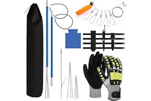 Lasnten 14 Pcs Hawaiian Sling Fishing Spear Set Fiberglass Pole Spear with 3 Prong Tips Diving Lobster Knife with Holster 2 Sheath 2 Pairs Leg Straps Fish Buckle for Diving Spearfishing