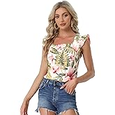 Allegra K Women's Tropical Tank Top Floral Print Square Neck Summer Beach Tops