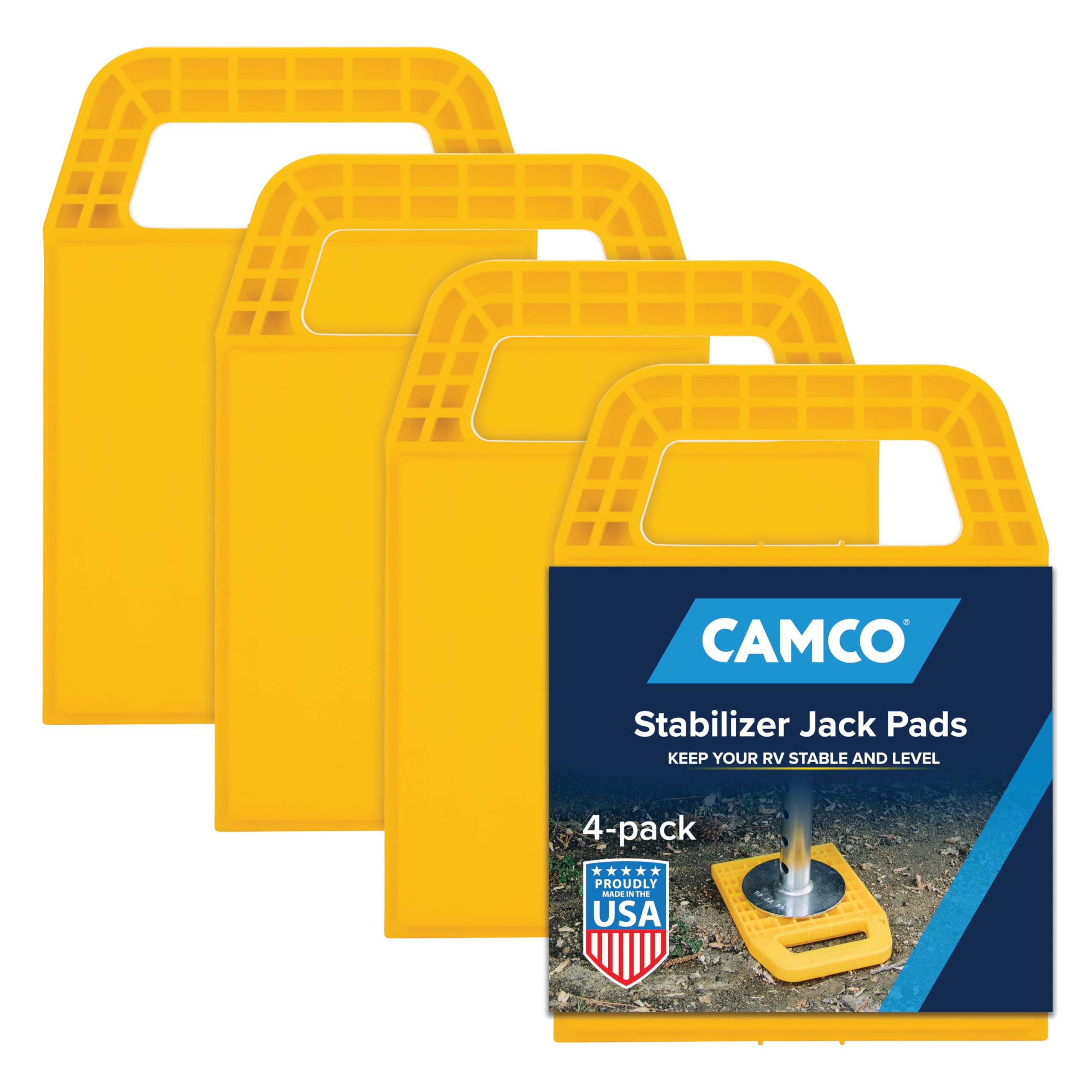 Photo 1 of Camco RV Stabilizing Jack Pads - Features Interlocking Design & Includes Handy Strap for RV Storage and Organization - Molded of Strong UV Stabilized Polypropylene - 4-Pack (44595)