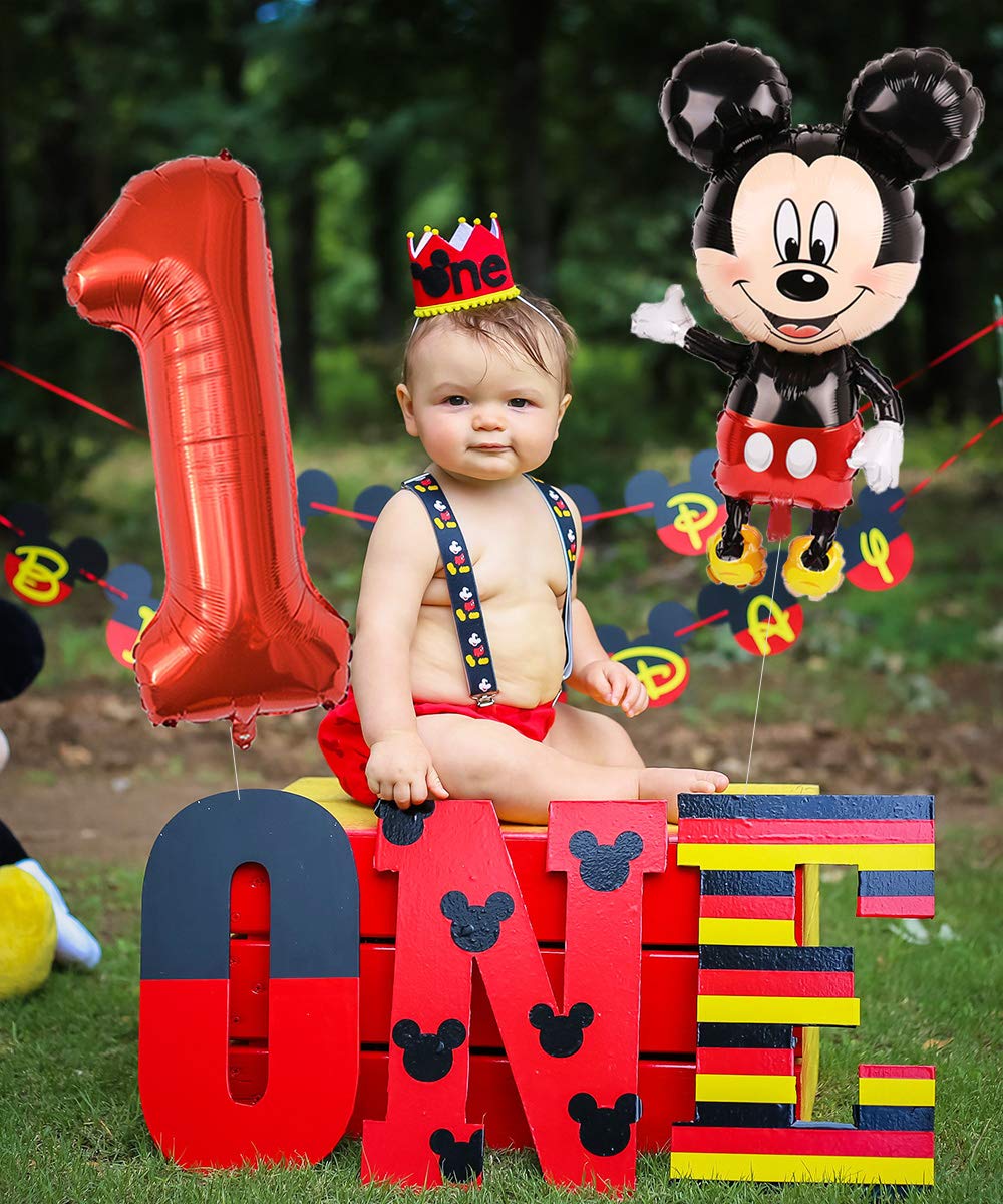 Negro Y Amarillo Mylar Globos Para Ninos Ninas Fangleland Mickey Mouse 1er Cumpleanos Decoraciones Para Fiestas Con Feliz Cumpleanos Banner Y Cake Topper Mickey Mouse Rojo Decoracion Para Fiestas Juguetes Y Juegos