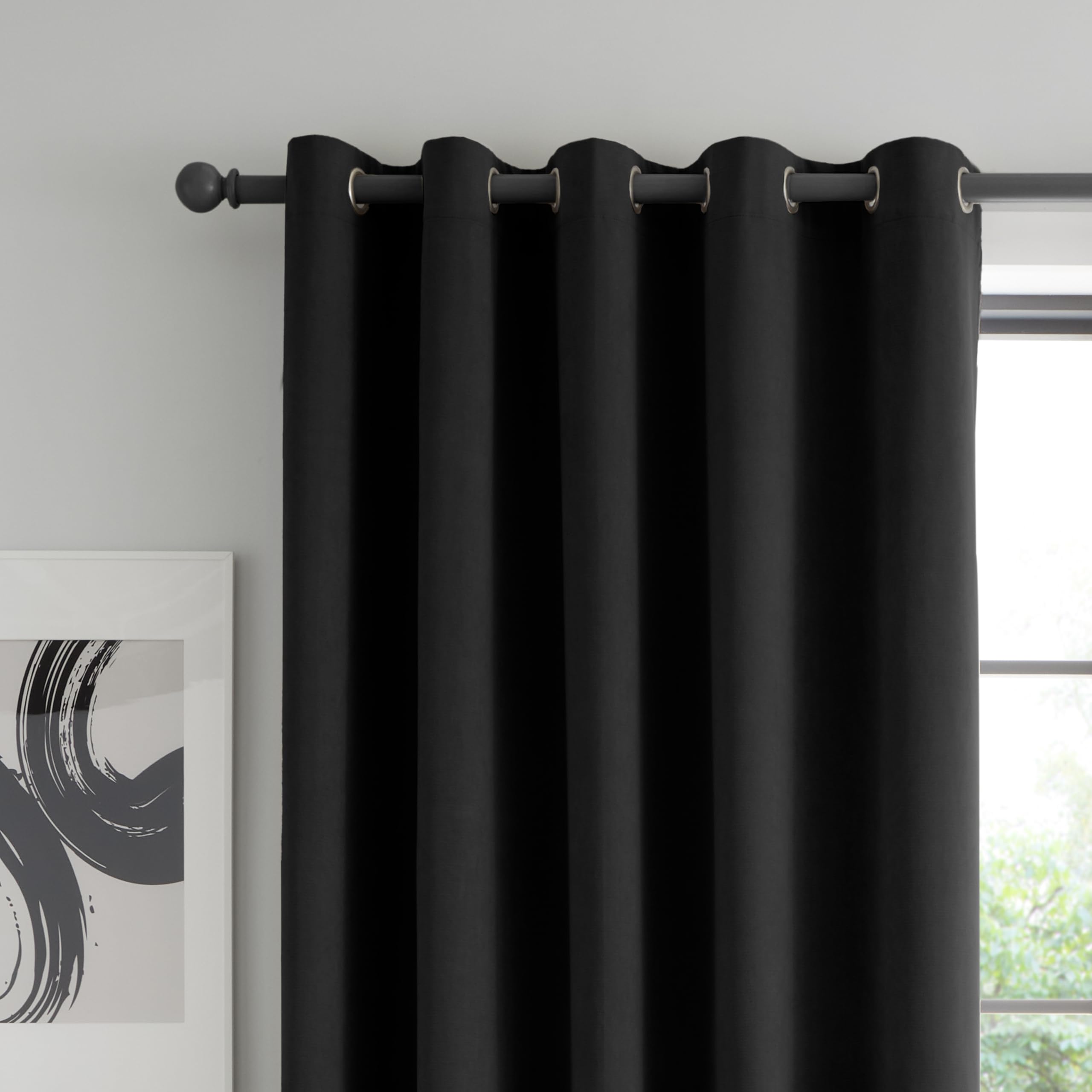 Catherine Lansfield Wilson Velvet Blackout Thermal 46x72 Inch Eyelet Curtains Two Panels Black — image 1