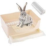 16" × 11.8" Rabbit Litter Box Toilet- Exlarge Bunny Potty Corner Toilet with Drawer+ 100pcs Disposable Pet Toilet Films Bunny